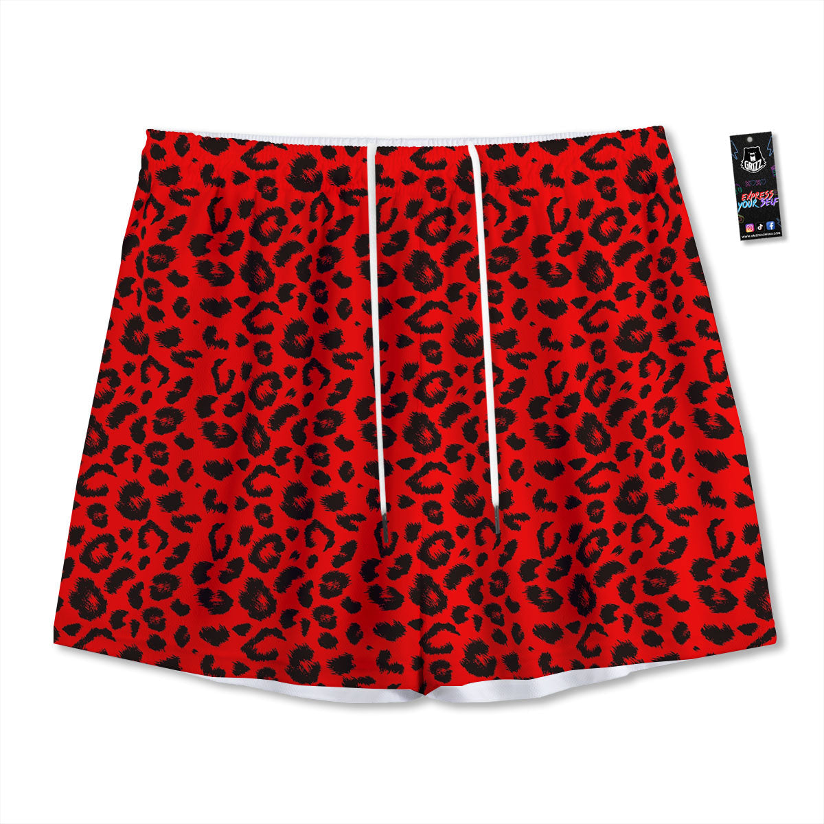 Leopard Red Print Pattern Mesh Shorts
