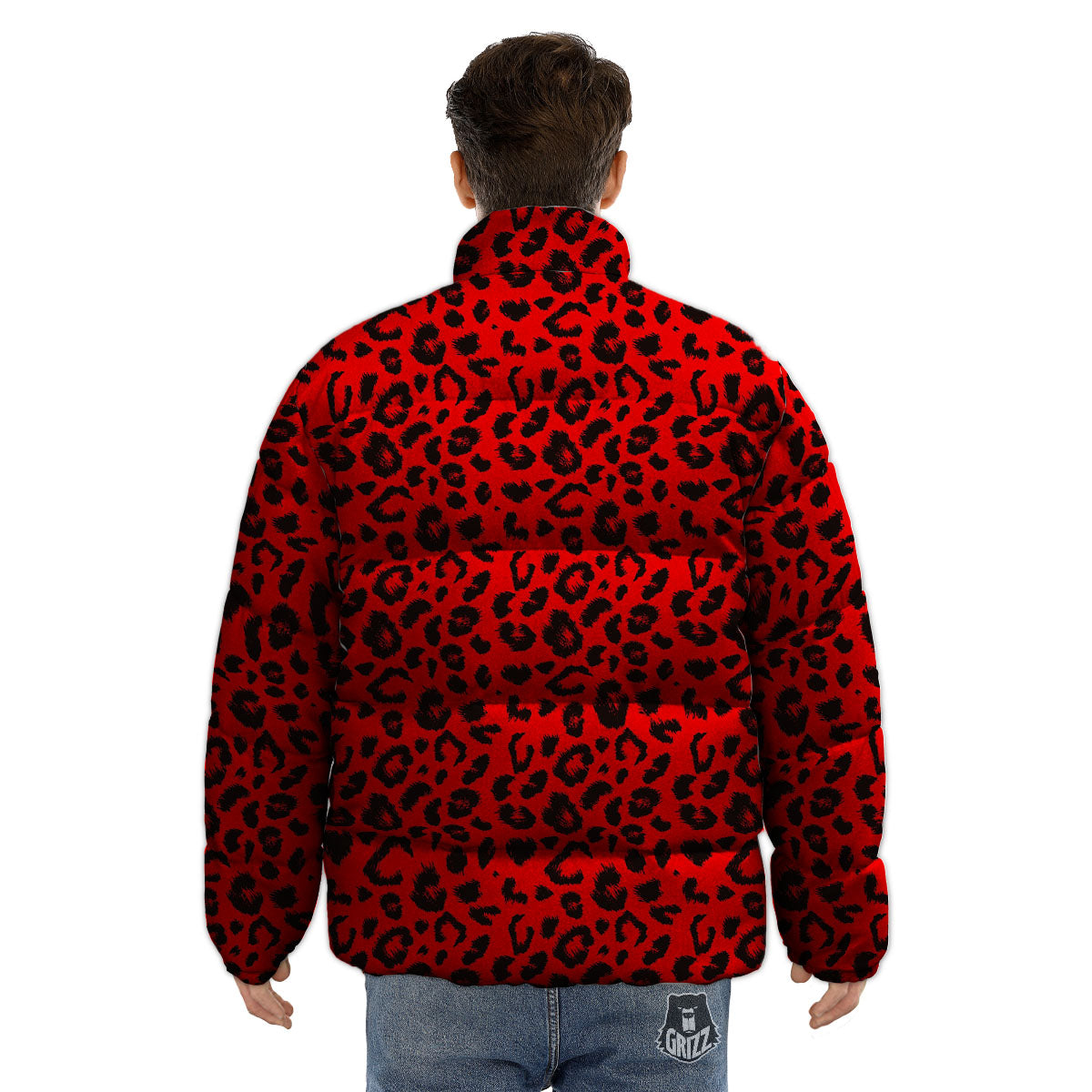 Leopard Red Print Pattern Puffer Jacket-grizzshop