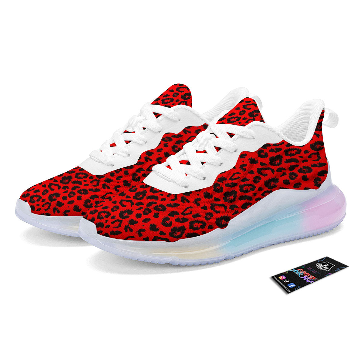 Leopard Red Print Pattern Running Sneakers-grizzshop