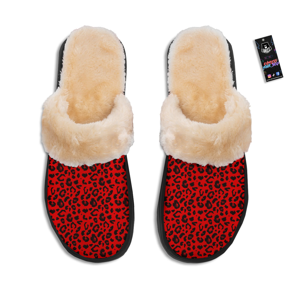 Leopard Red Print Pattern Slippers-grizzshop