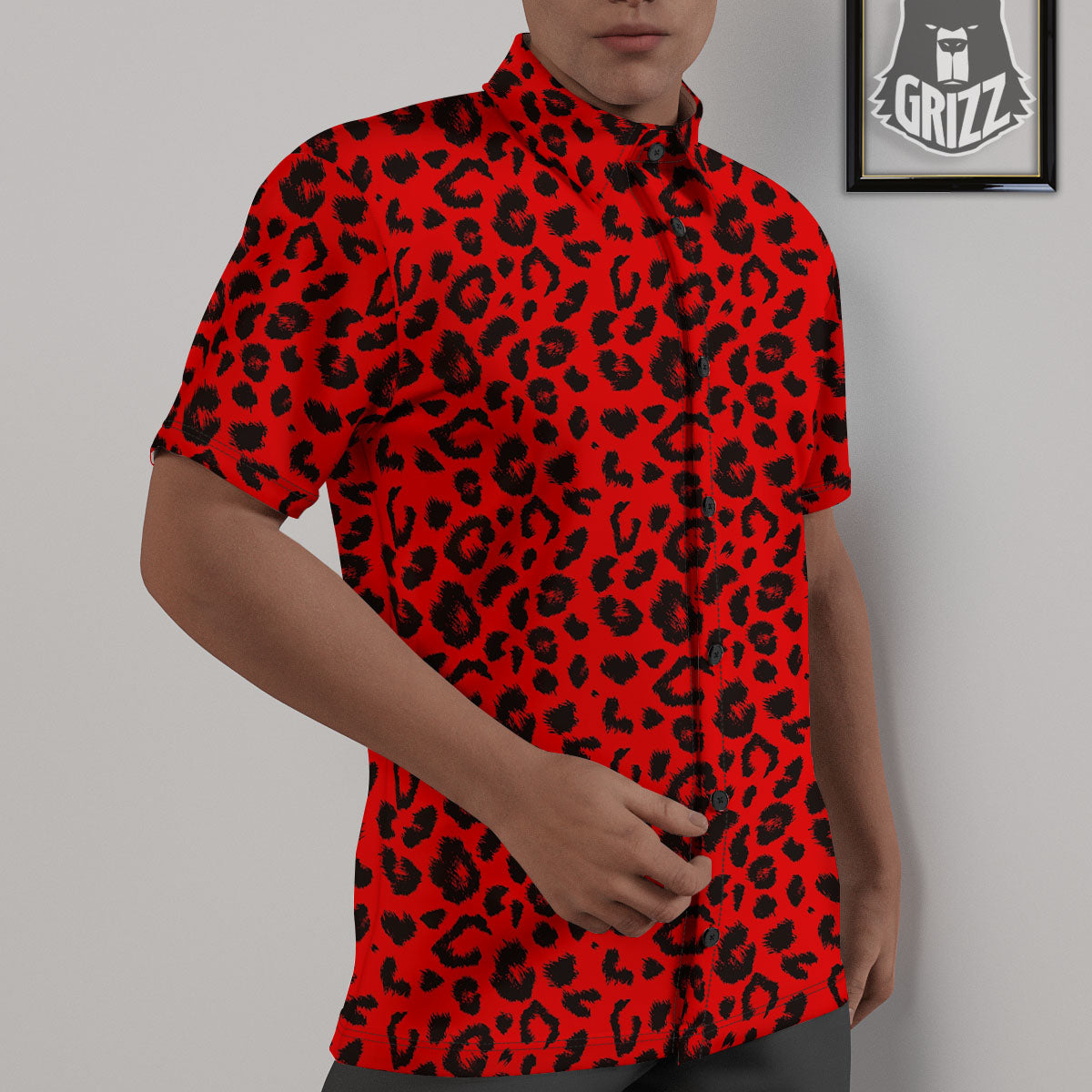 Leopard Red Print Pattern Untucked Shirts-grizzshop