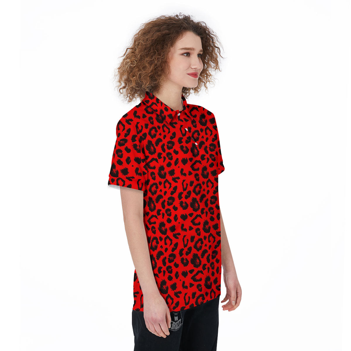 Leopard Red Print Pattern Women's Golf Shirts-grizzshop