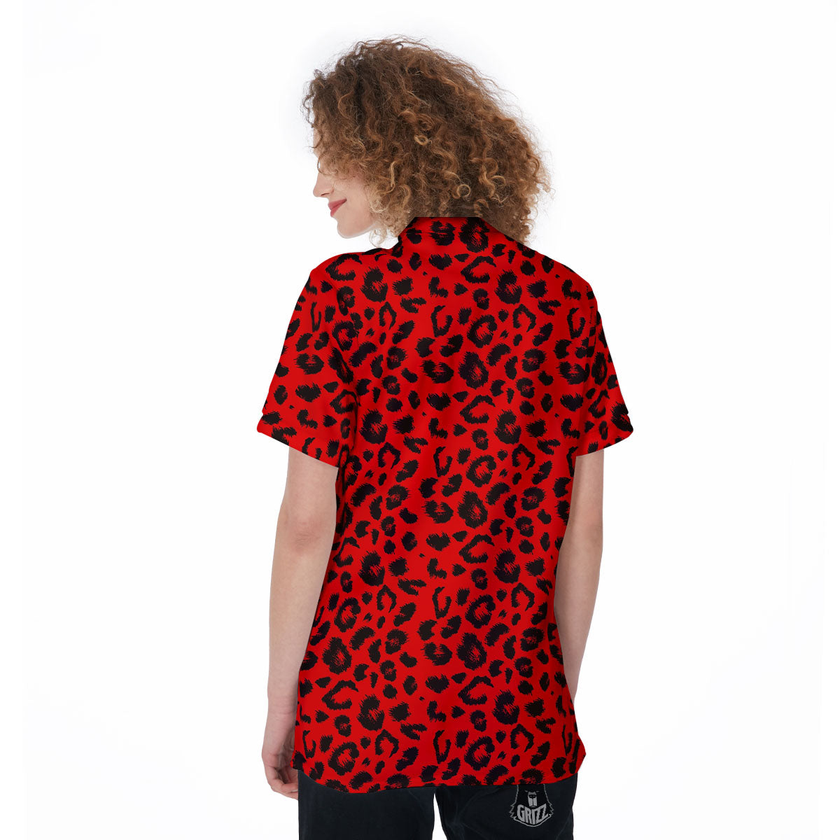 Leopard Red Print Pattern Women's Golf Shirts-grizzshop