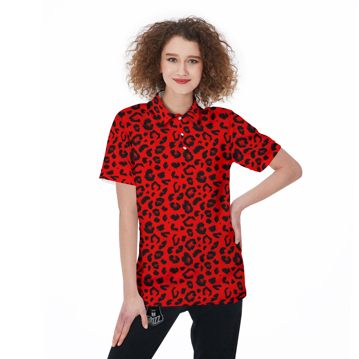 Leopard Red Print Pattern Women's Golf Shirts-grizzshop