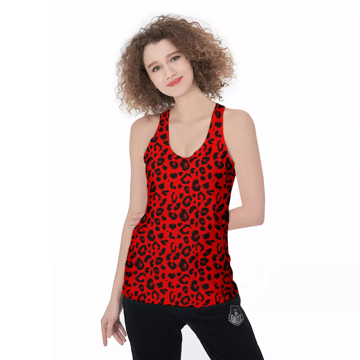 Leopard Red Print Pattern Women's Racerback Tank Top-grizzshop