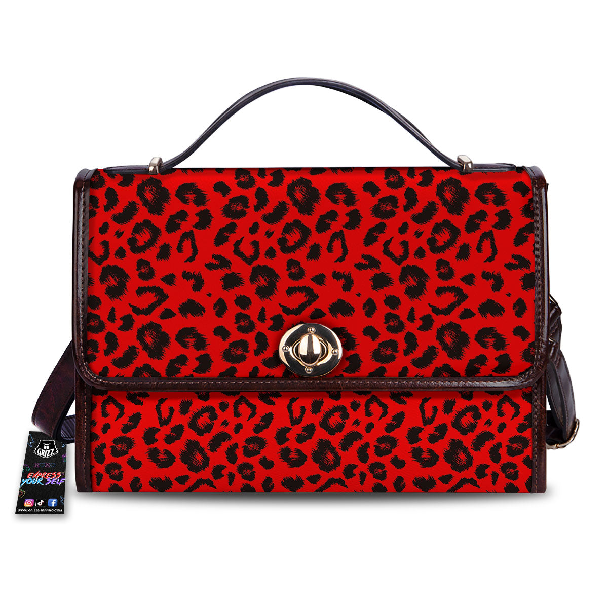 Leopard Red Print Pattern Women's Satchel Bag-grizzshop