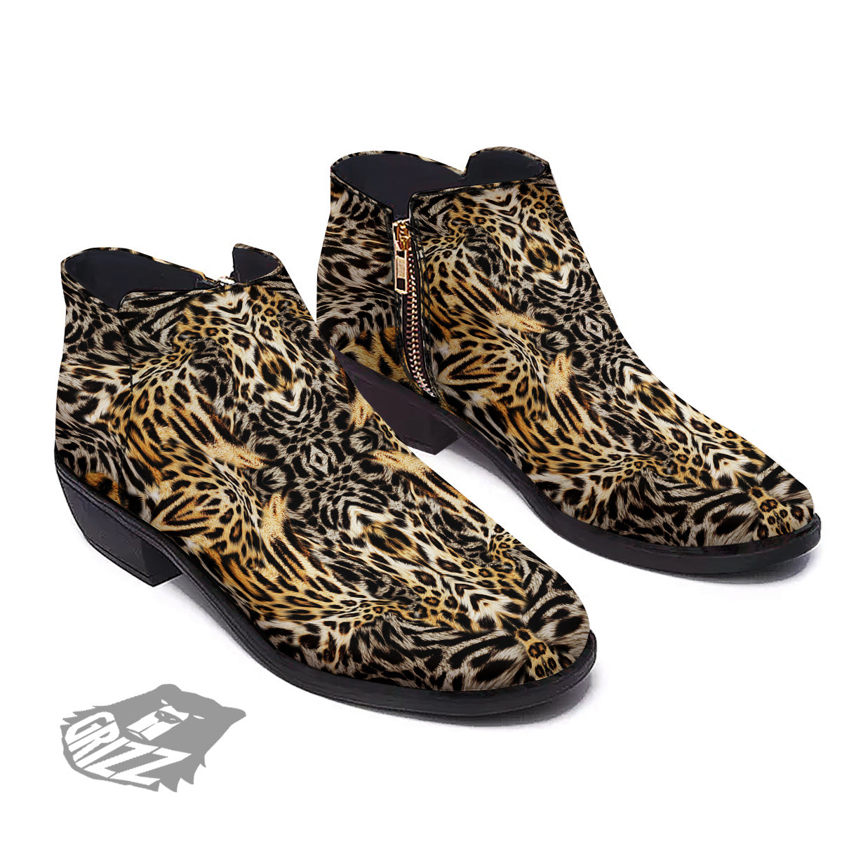 Leopard Skin Texture Print Pattern Ankle Boots-grizzshop
