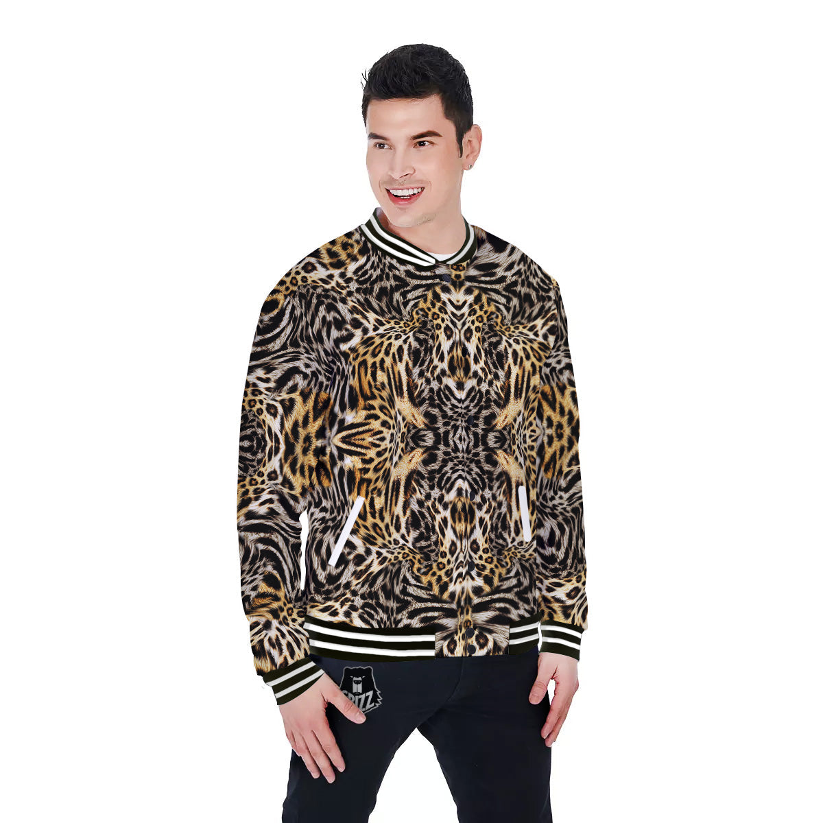 Leopard Skin Texture Print Pattern Baseball Jacket-grizzshop