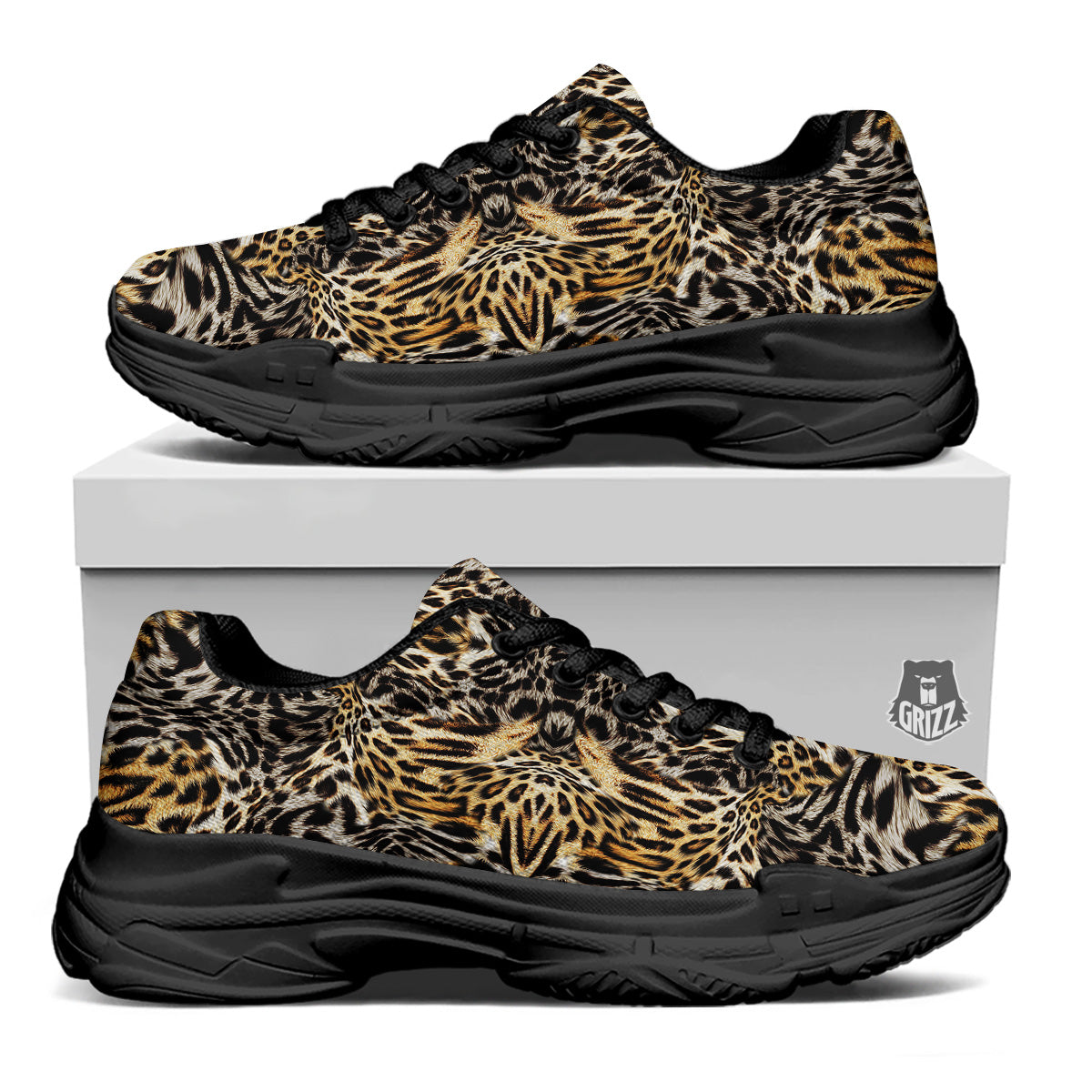 Leopard Skin Texture Print Pattern Black Chunky Shoes-grizzshop