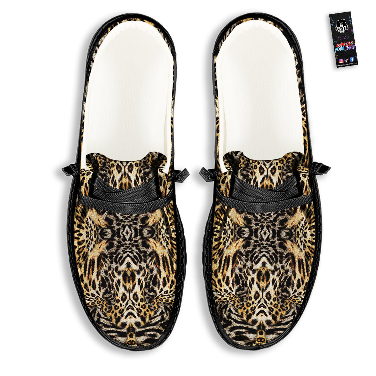 Leopard Skin Texture Print Pattern Black Loafers-grizzshop