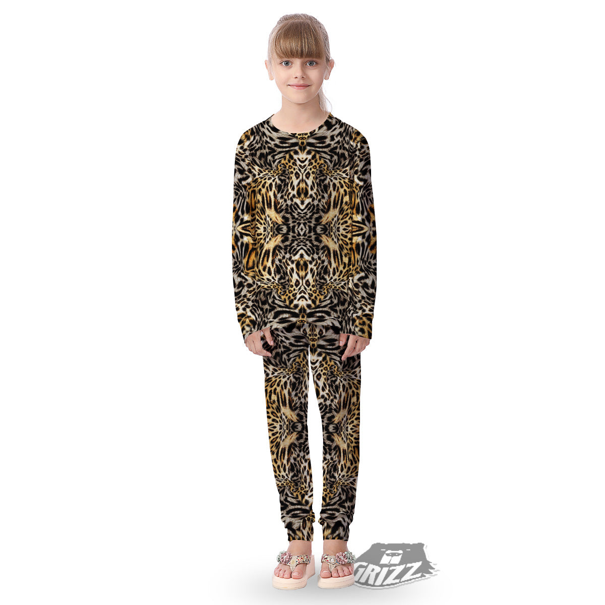 Leopard Skin Texture Print Pattern Kid's Pajamas-grizzshop