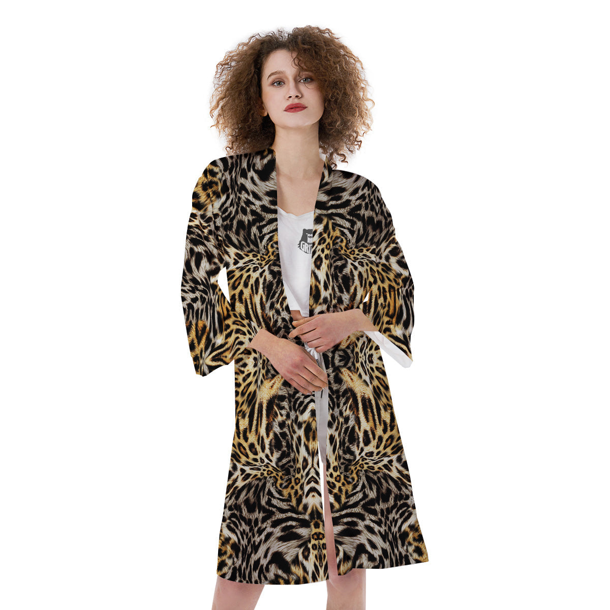 Leopard Skin Texture Print Pattern Kimono-grizzshop
