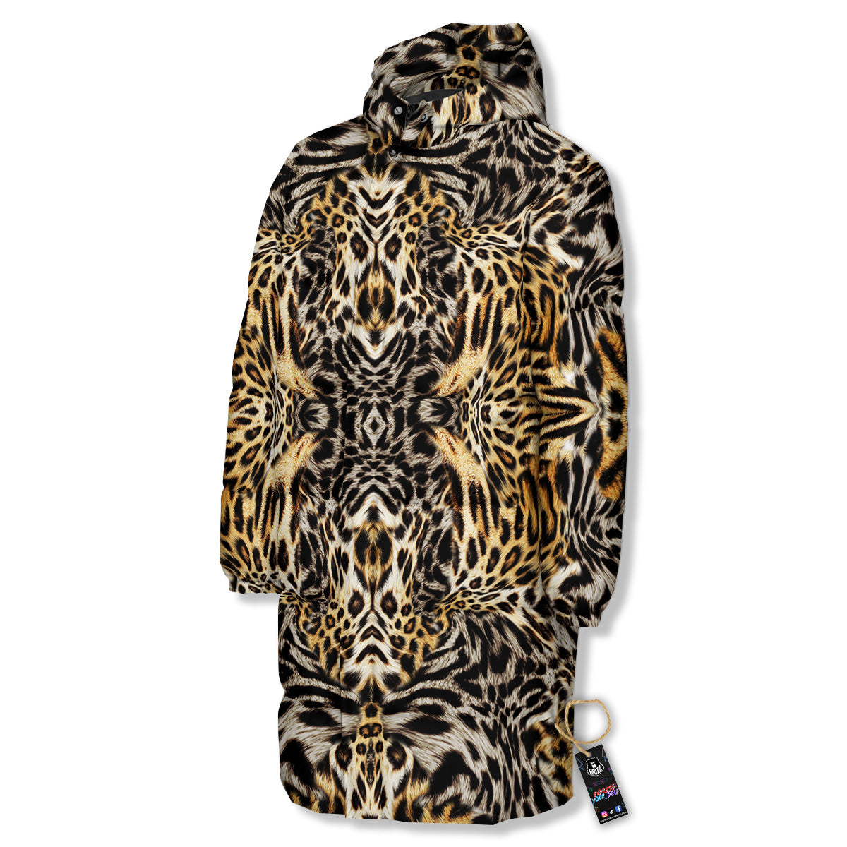 Leopard Skin Texture Print Pattern Long Down Jacket-grizzshop