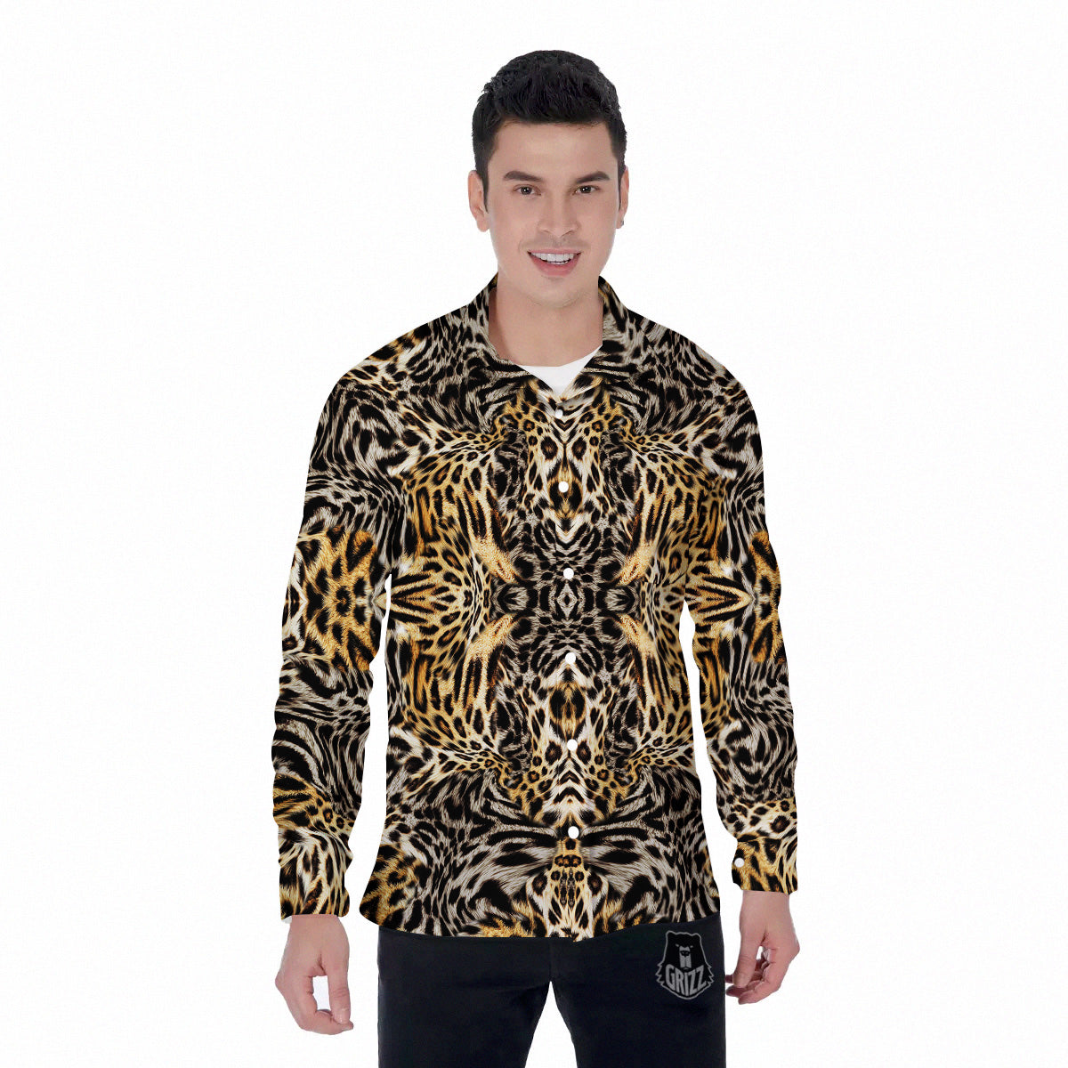 Leopard Skin Texture Print Pattern Men's Long Sleeve Shirts-grizzshop