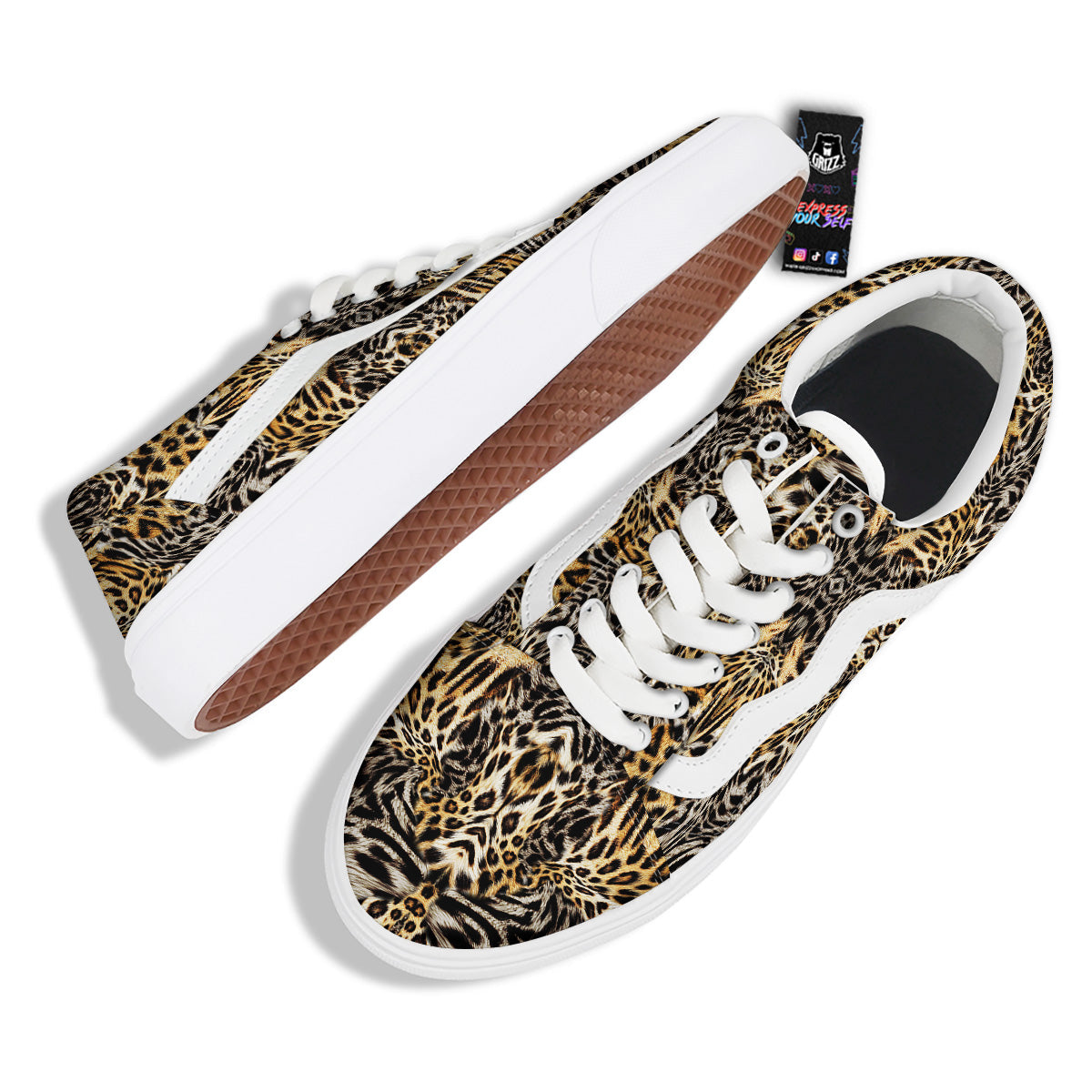 Leopard Skin Texture Print Pattern Skate Shoes-grizzshop