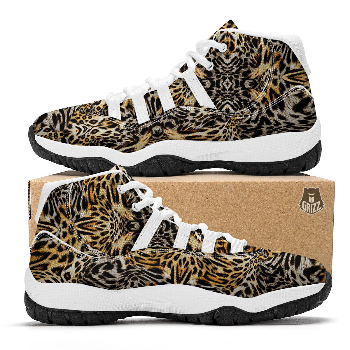 Leopard Skin Texture Print Pattern White Bball Shoes-grizzshop