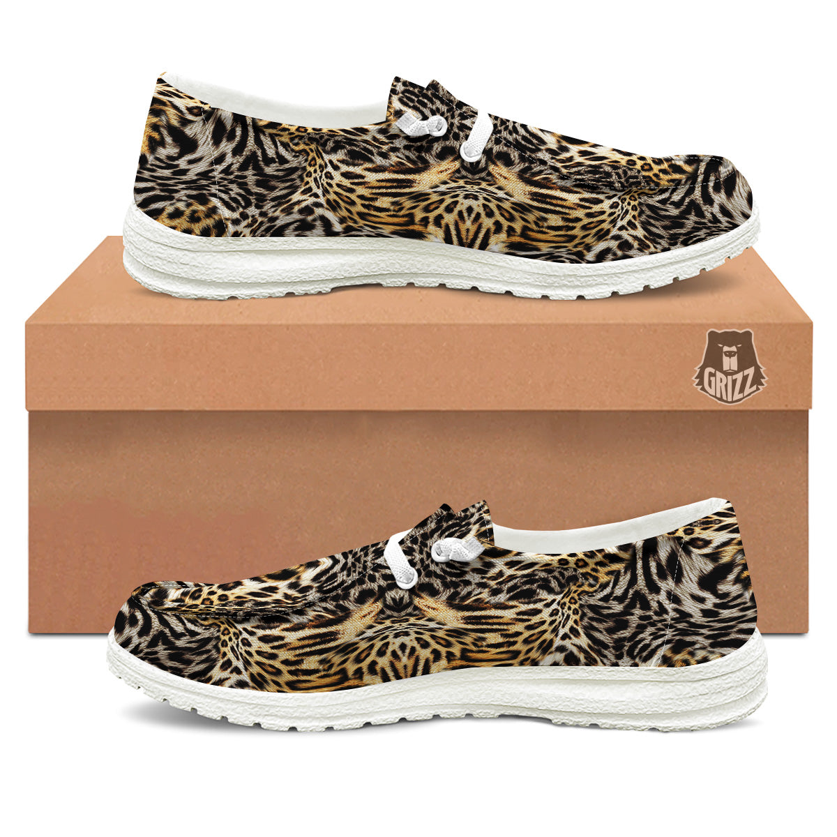 Leopard Skin Texture Print Pattern White Loafers-grizzshop