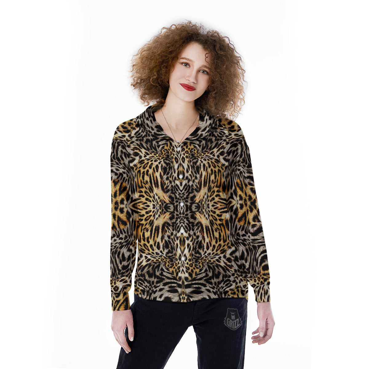 Leopard Skin Texture Print Pattern Women's Long Sleeve Shirts-grizzshop
