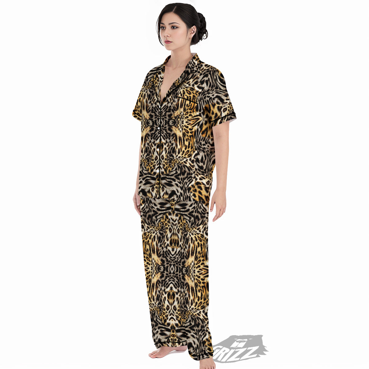 Leopard Skin Texture Print Pattern Women's Pajamas Set-grizzshop