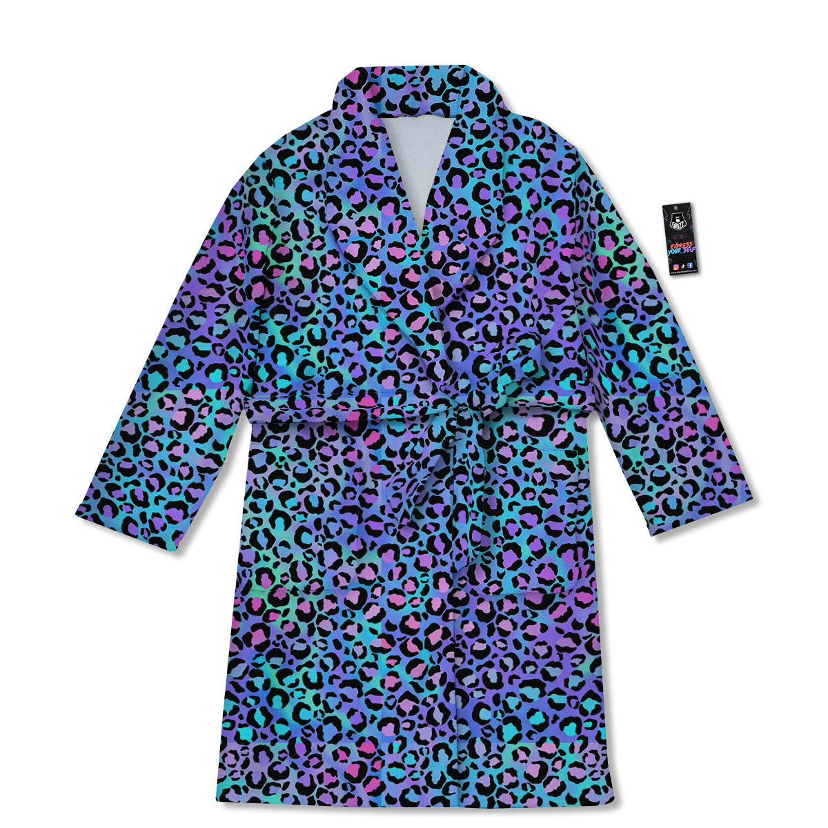 Leopard Teal And Purple Print Pattern Bathrobe-grizzshop
