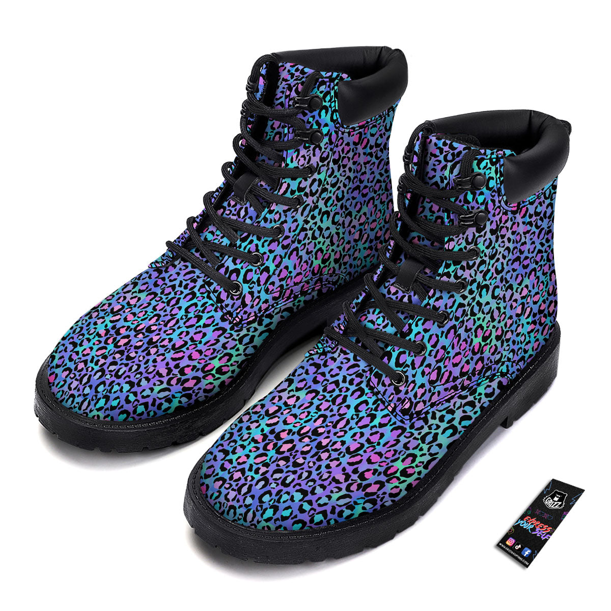 Leopard Teal And Purple Print Pattern Boots-grizzshop
