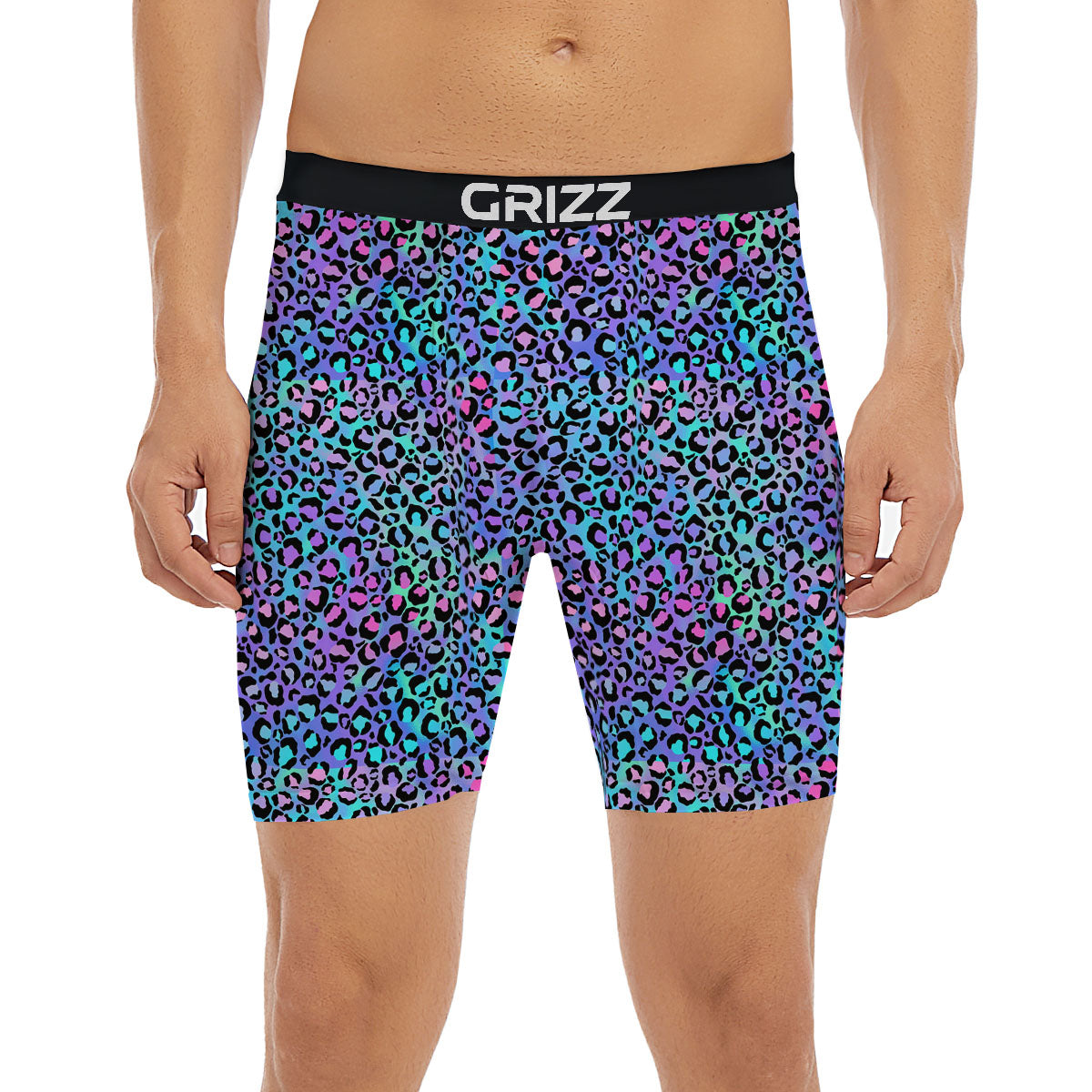 Leopard Teal And Purple Print Pattern Boxer Briefs-grizzshop