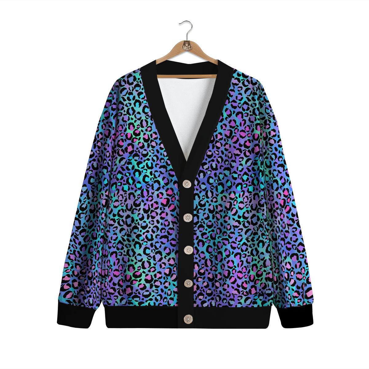 Leopard Teal And Purple Print Pattern Cardigan-grizzshop