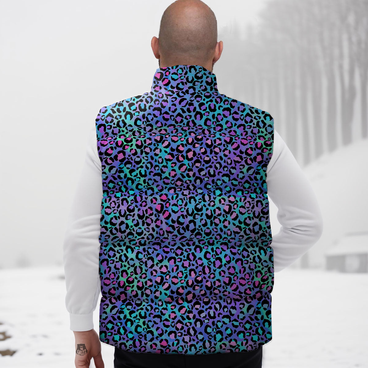 Leopard Teal And Purple Print Pattern Down Vest