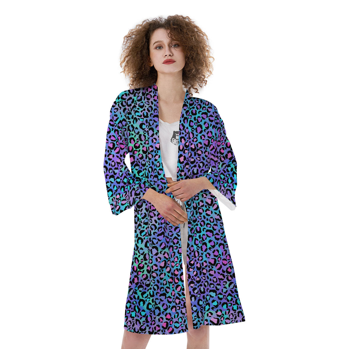 Leopard Teal And Purple Print Pattern Kimono-grizzshop