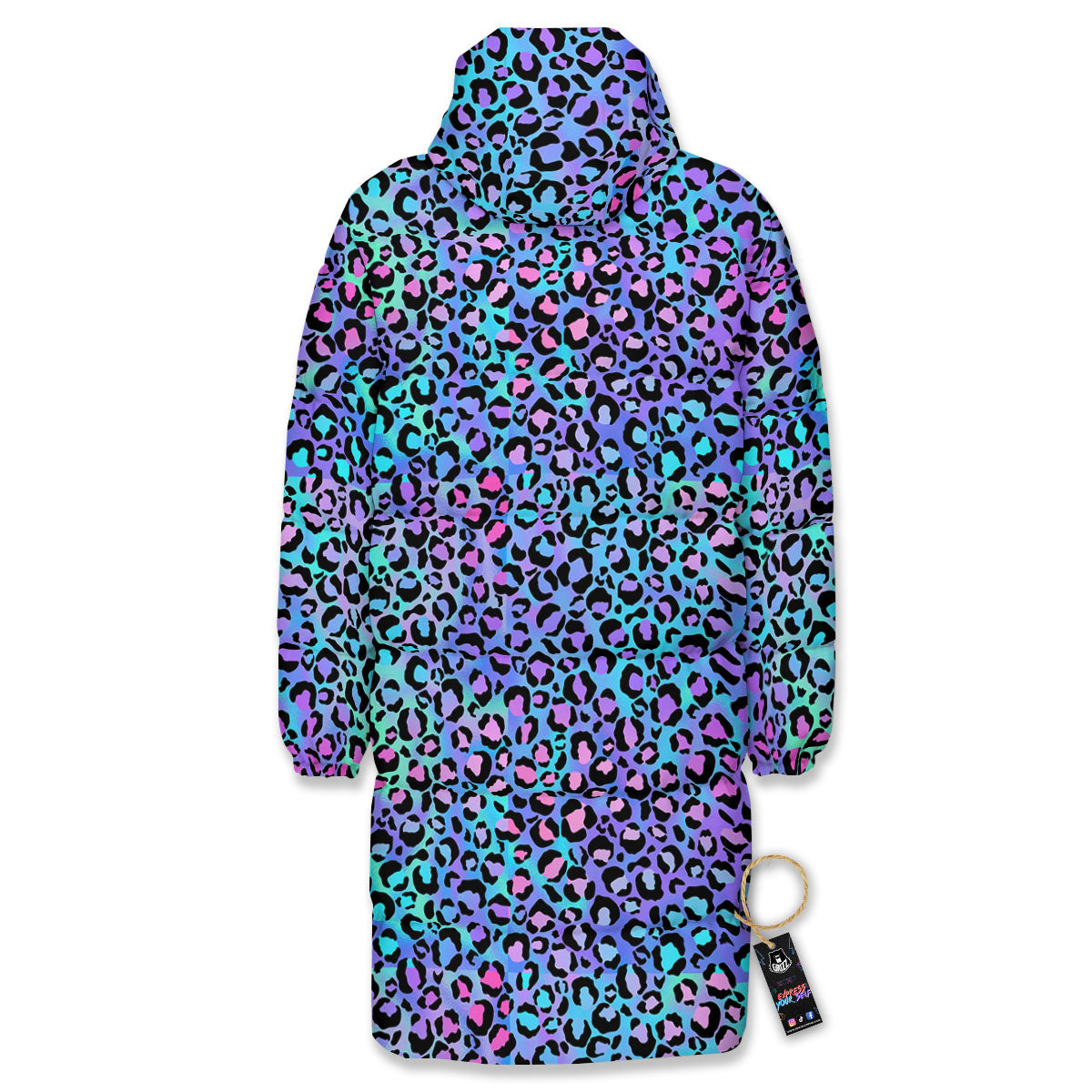 Leopard Teal And Purple Print Pattern Long Down Jacket-grizzshop