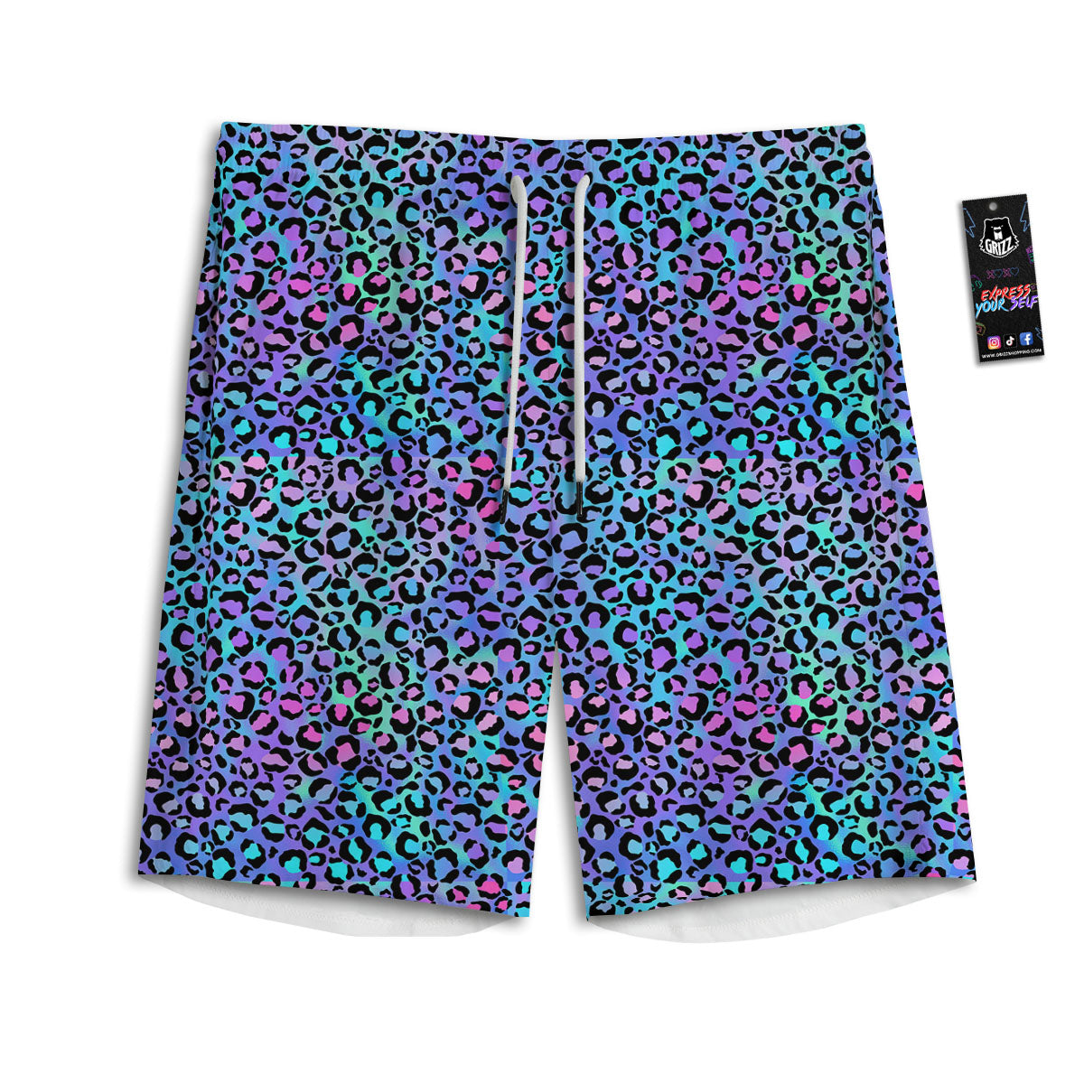 Leopard Teal And Purple Print Pattern Men's Athletic Shorts