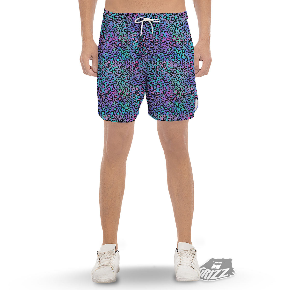 Leopard Teal And Purple Print Pattern Men's Gym Shorts-grizzshop