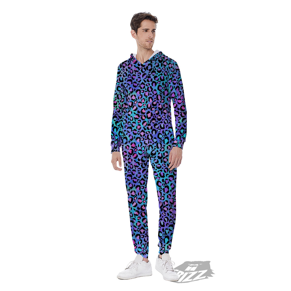 Leopard Teal And Purple Print Pattern Men's Jumpsuit-grizzshop