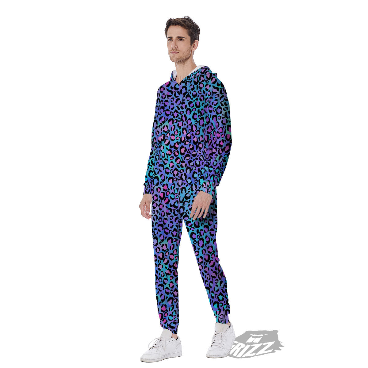Leopard Teal And Purple Print Pattern Men's Jumpsuit-grizzshop