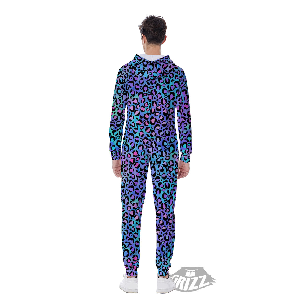 Leopard Teal And Purple Print Pattern Men's Jumpsuit-grizzshop