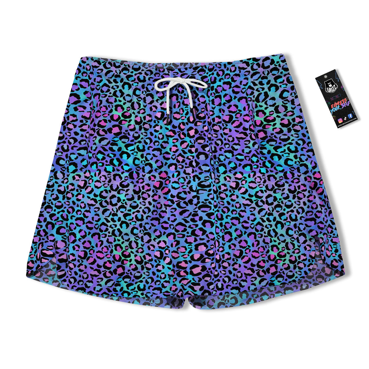 Leopard Teal And Purple Print Pattern Men's Running Shorts-grizzshop