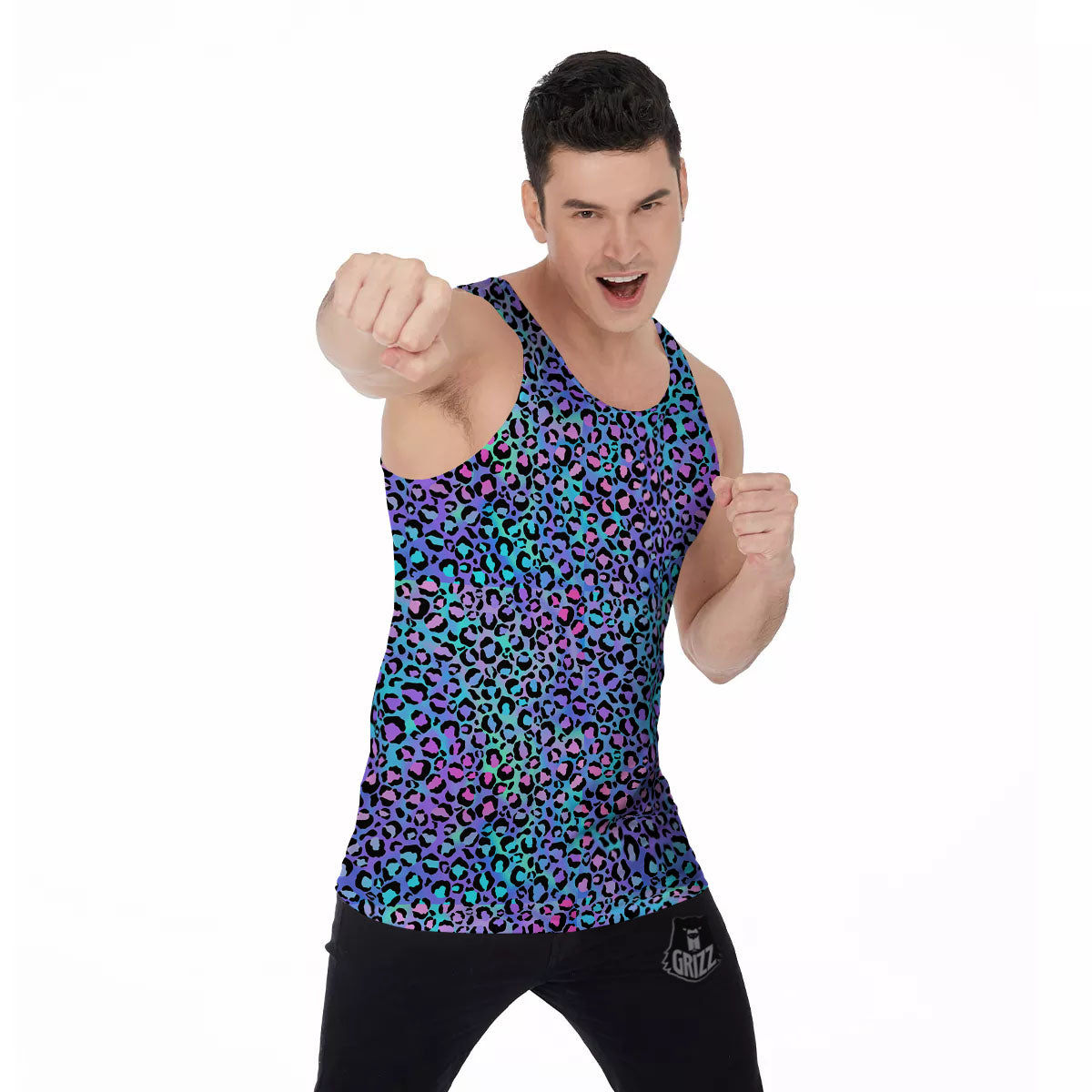 Leopard Teal And Purple Print Pattern Men's Tank Top-grizzshop