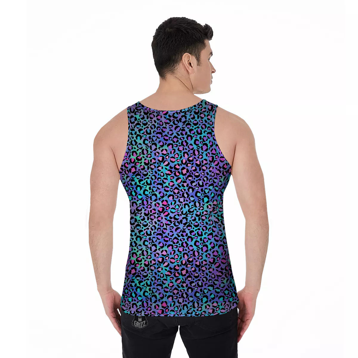 Leopard Teal And Purple Print Pattern Men's Tank Top-grizzshop