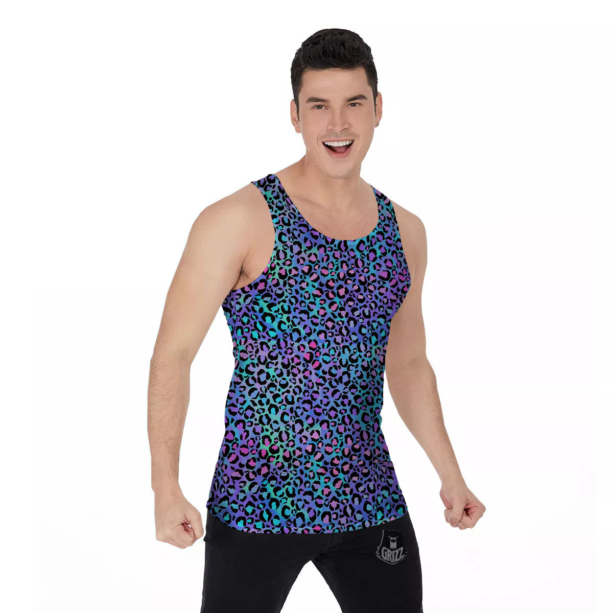Leopard Teal And Purple Print Pattern Men's Tank Top-grizzshop