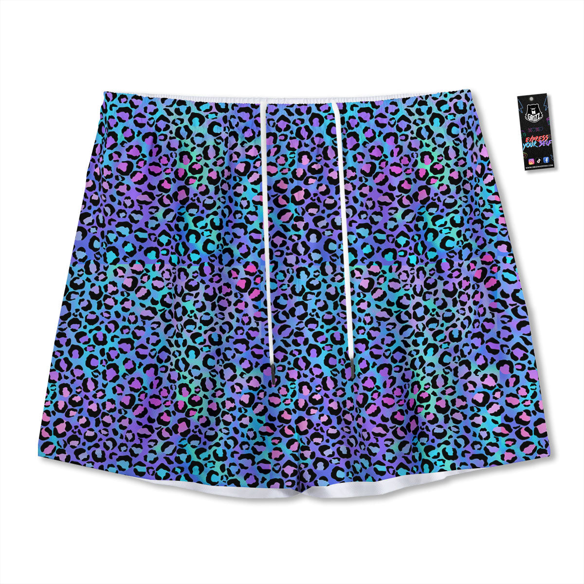 Leopard Teal And Purple Print Pattern Mesh Shorts
