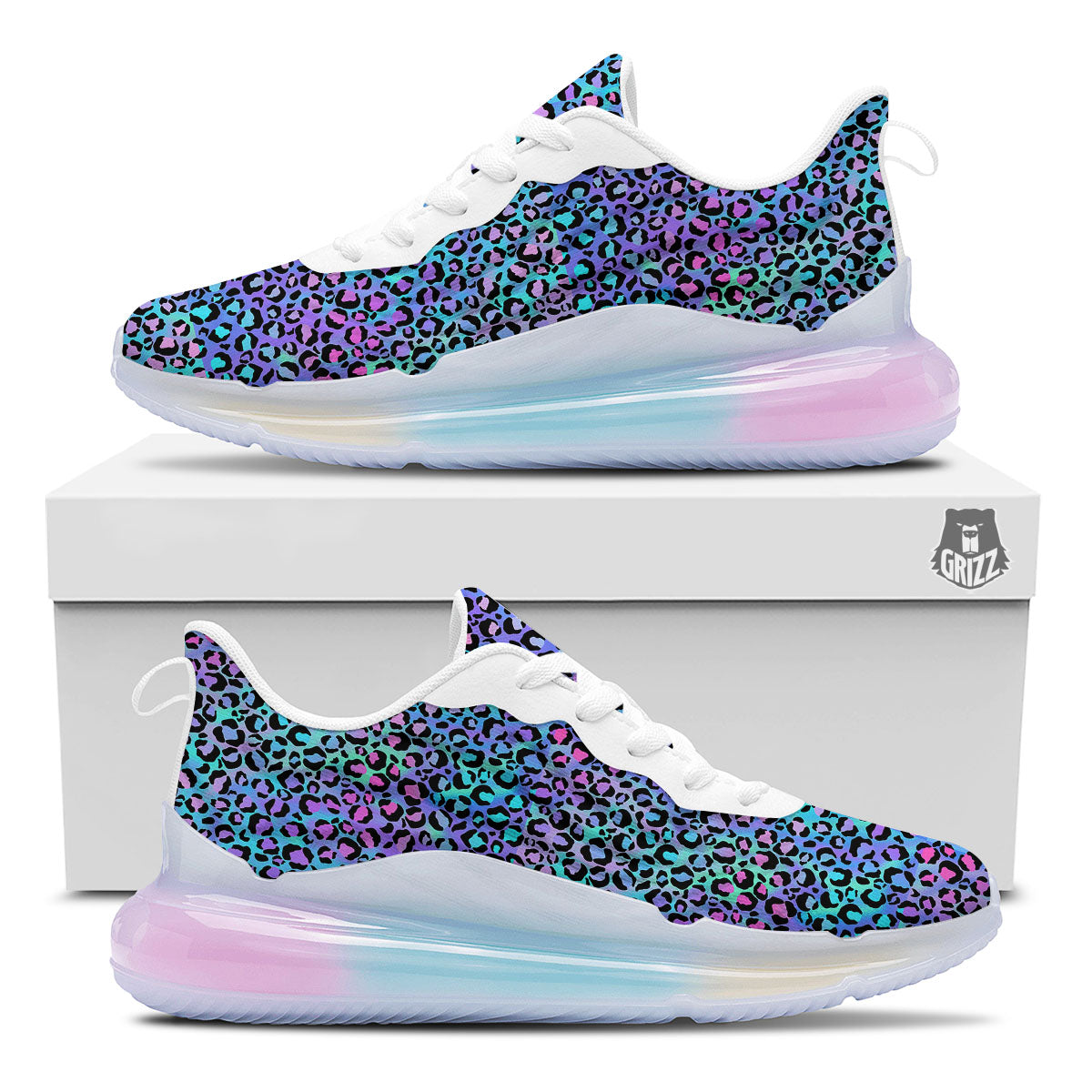 Leopard Teal And Purple Print Pattern Running Sneakers-grizzshop