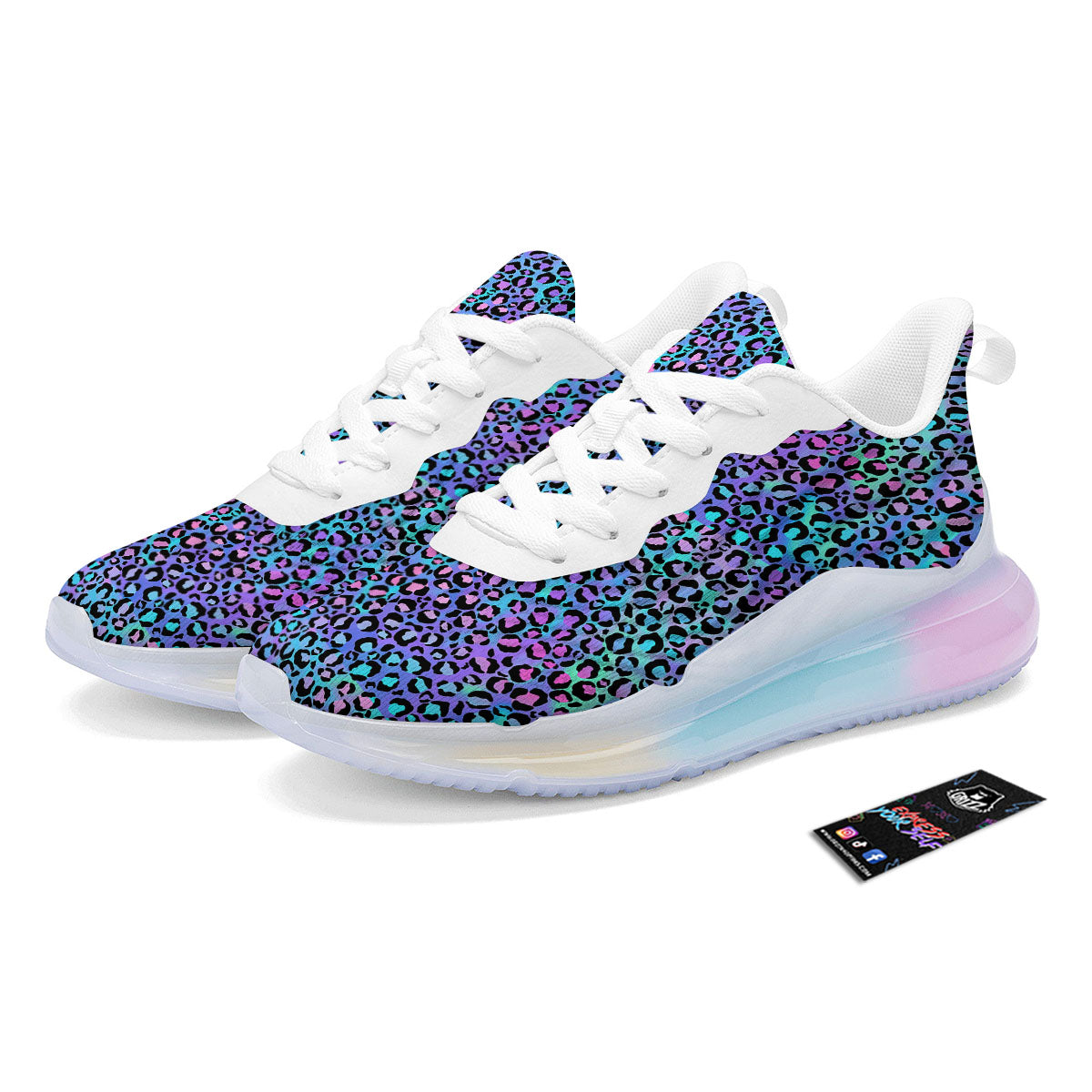 Leopard Teal And Purple Print Pattern Running Sneakers-grizzshop
