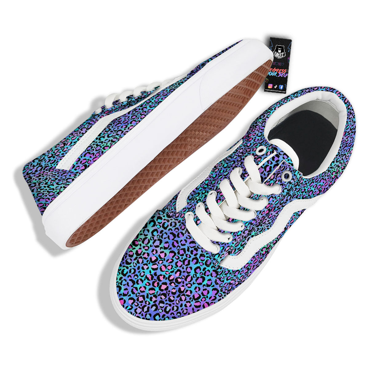 Leopard Teal And Purple Print Pattern Skate Shoes-grizzshop