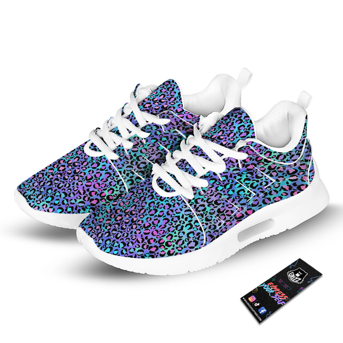 Leopard Teal And Purple Print Pattern Tennis Shoes-grizzshop