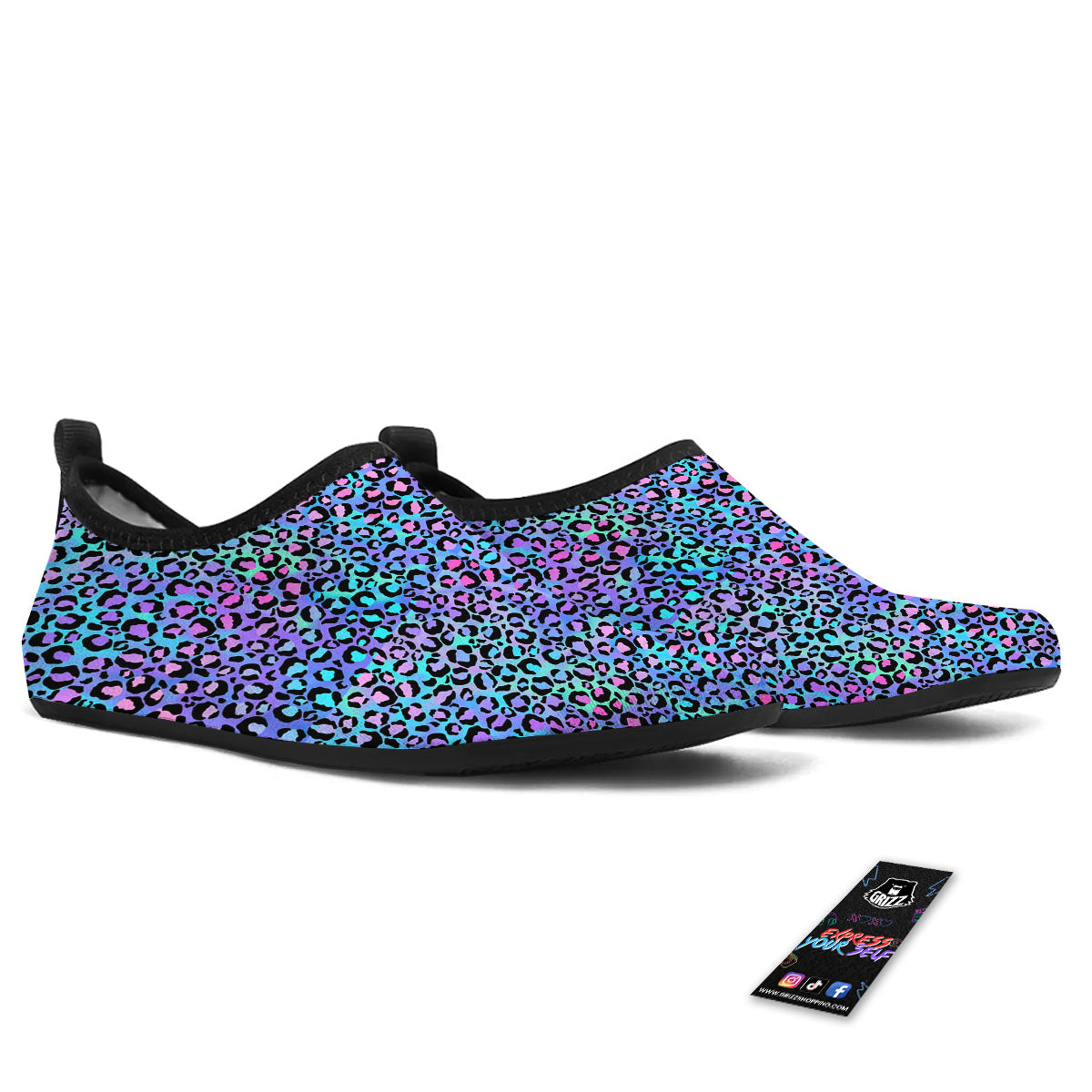 Leopard Teal And Purple Print Pattern Water Shoes-grizzshop