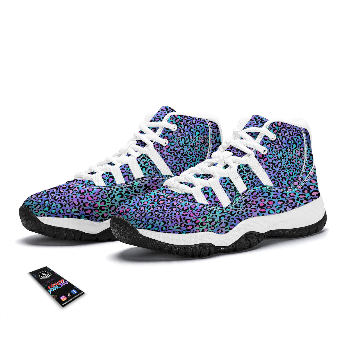 Leopard Teal And Purple Print Pattern White Bball Shoes-grizzshop