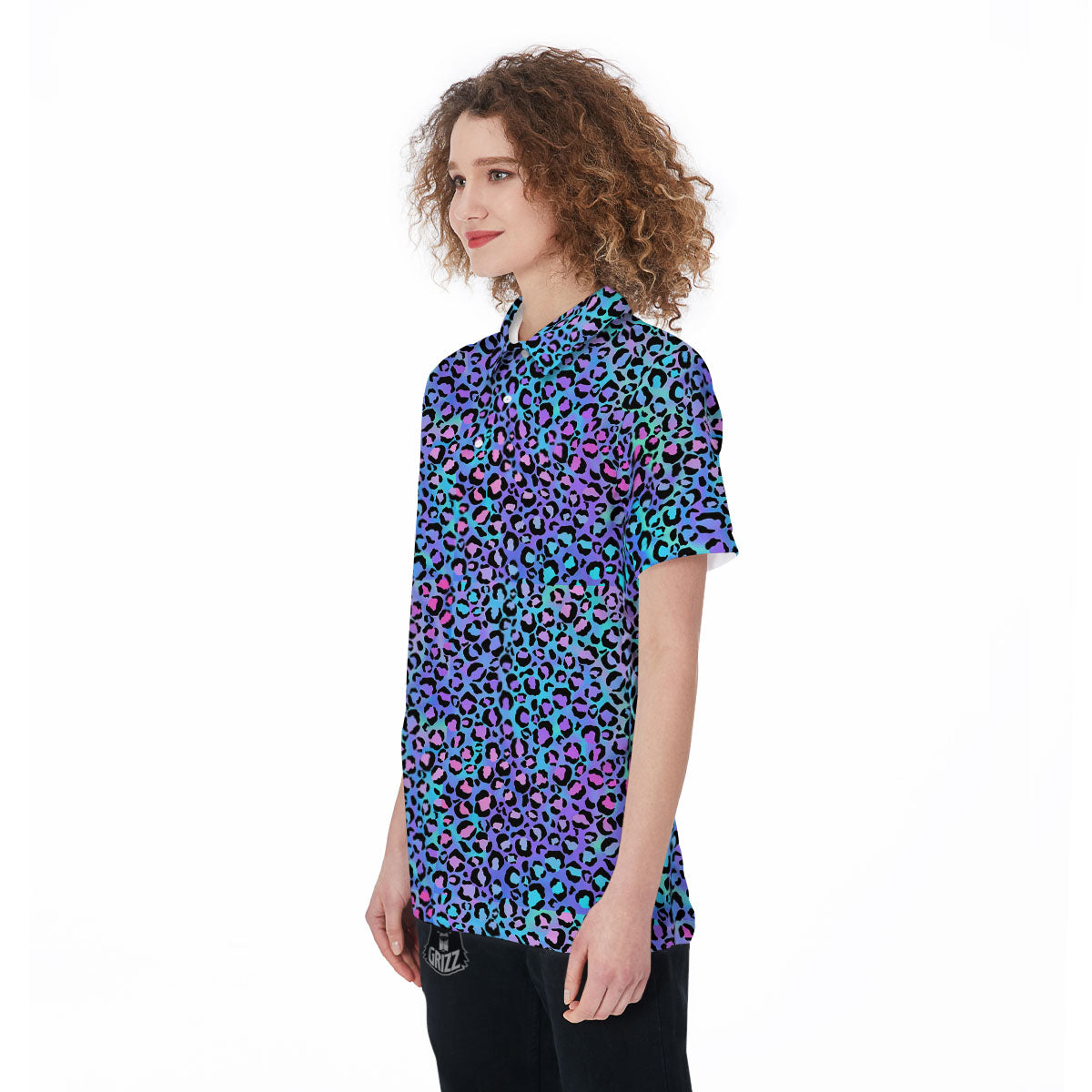 Leopard Teal And Purple Print Pattern Women's Golf Shirts-grizzshop