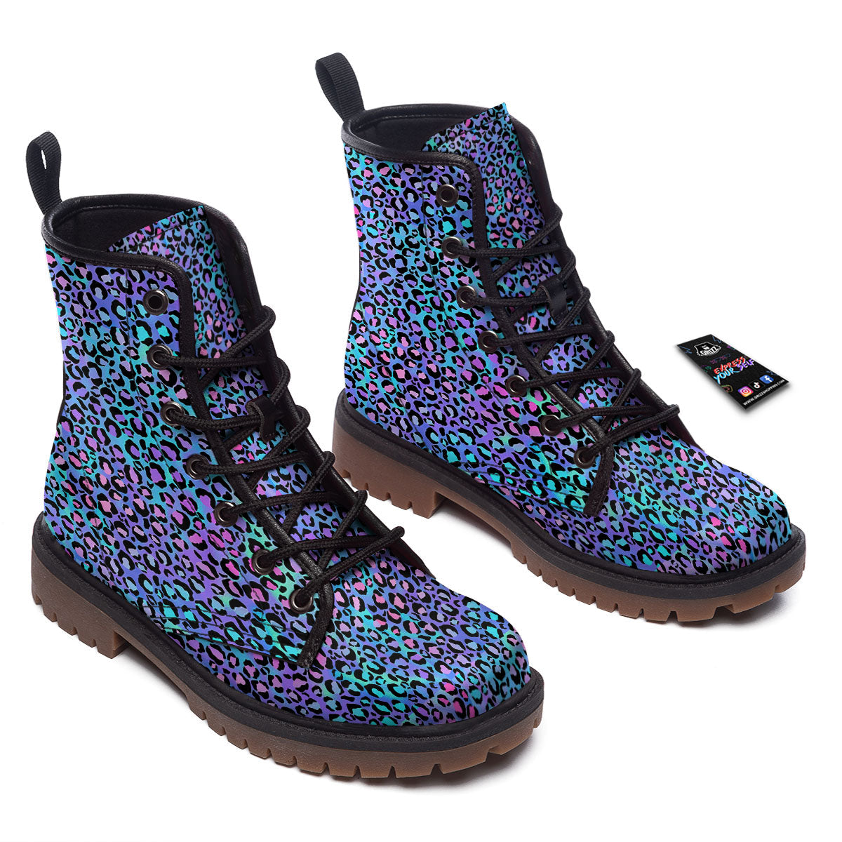 Leopard Teal And Purple Print Pattern Work Boots-grizzshop