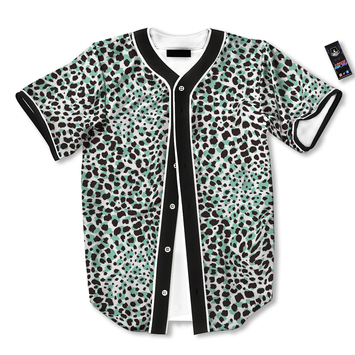 Leopard Teal And White Print Pattern Baseball Jersey-grizzshop