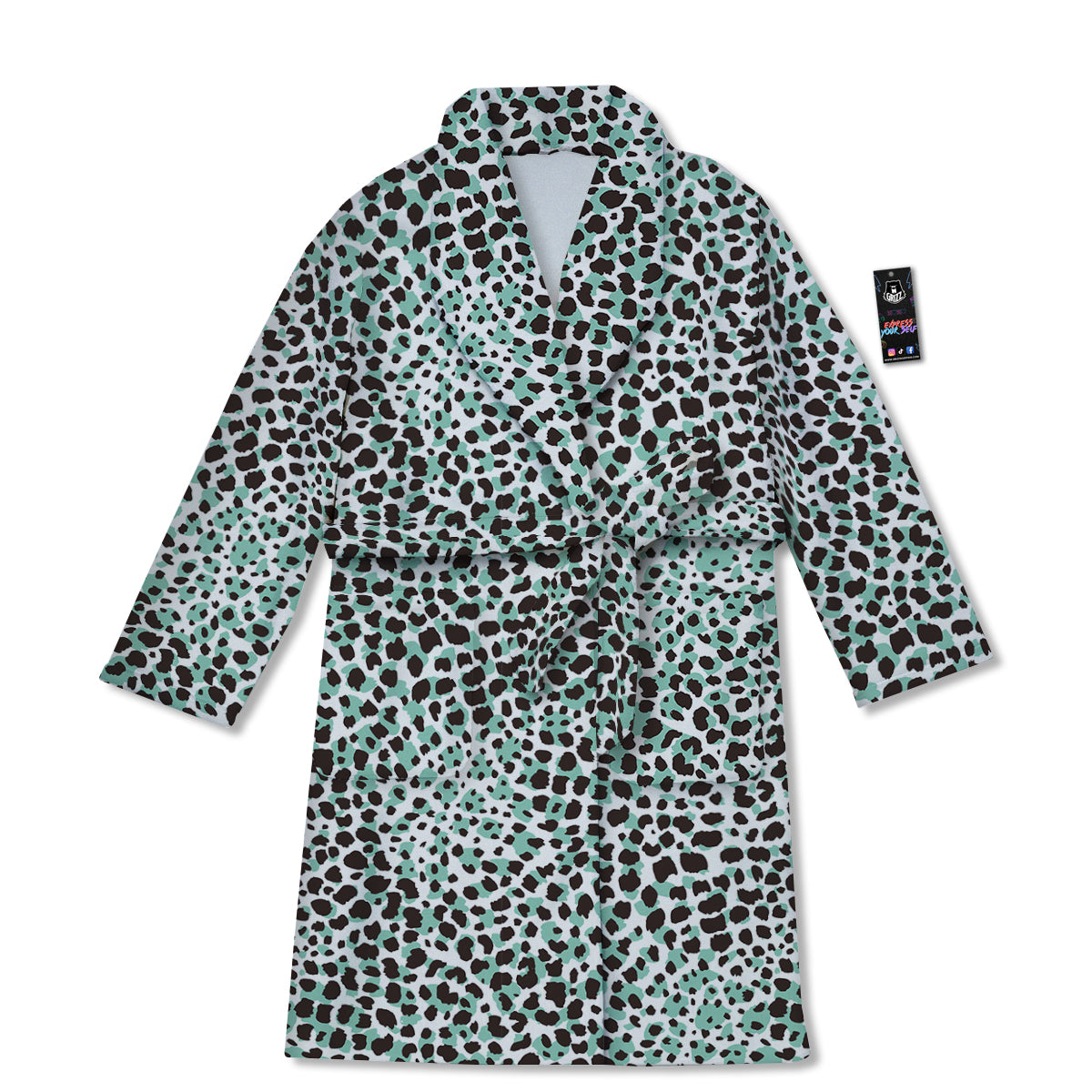 Leopard Teal And White Print Pattern Bathrobe-grizzshop